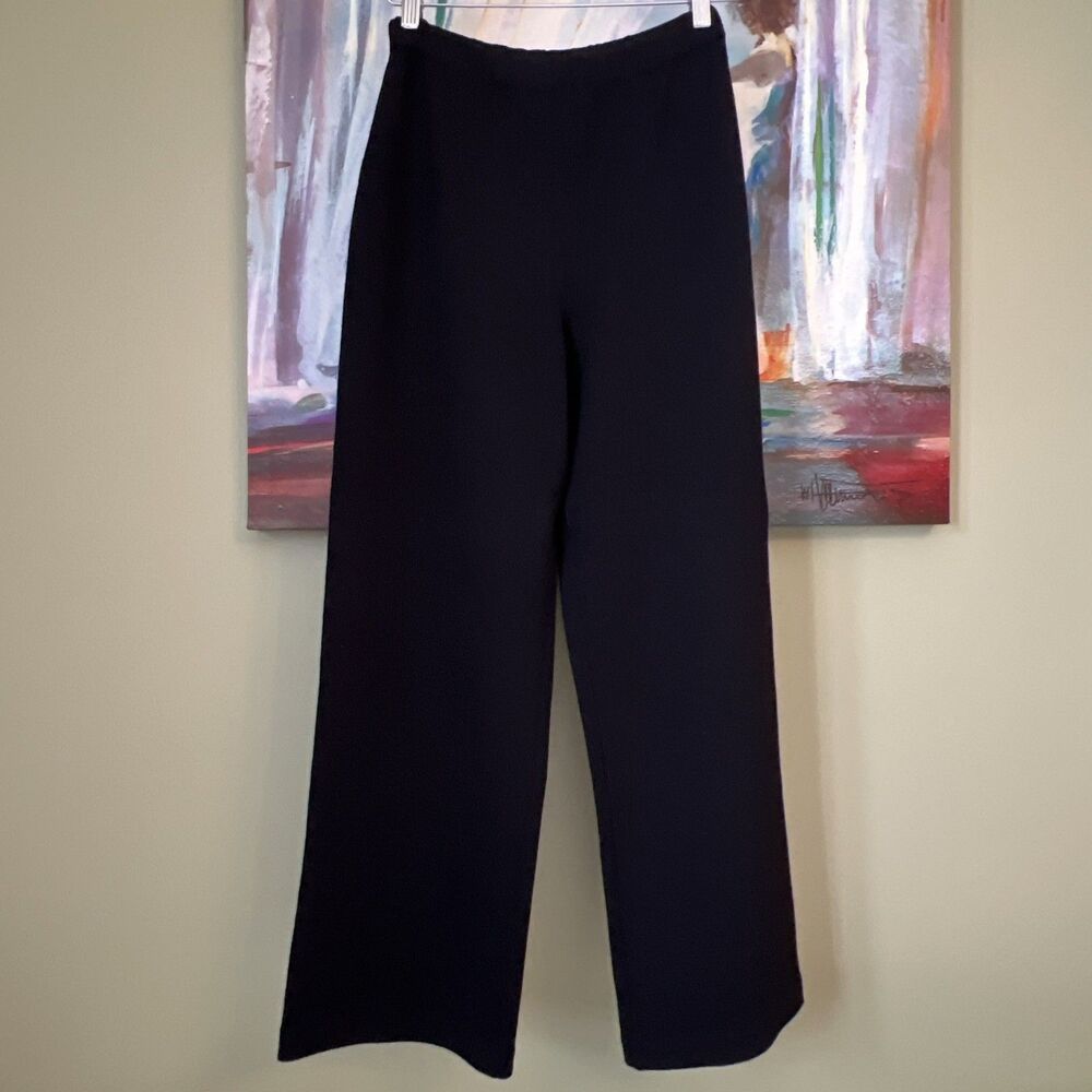 St. John Essentials by Marie Gray Knit Wide Leg Pants Black Elastic Waist Sz 6